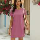 Ladiyo Women T Shirt Dress Summer Fashion Mini Dress Crew Neck Short Sleeve Dress Solid Color Casual Dress with Pocket (Pink, S)