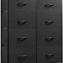 WLIVE Tall Fabric Dresser with 8 Drawers, Storage Tower with Fabric Bins, Double Dressers, Chest of Drawers for Closet, Bedroom, Living Room, Hallway, Dorm, Black and Rustic Brown