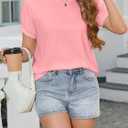 Womens Ruffle Short Sleeve T Shirts Summer Tops Trendy 2026 Dressy Casual Blouses Crew Neck Loose Basic Tees (L)