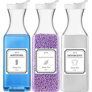 Laundry Detergent Dispenser, 54 Oz Fabric Softener Dispenser, Plastic Liquid Laundry Detergent Container, Laundry Detergent Organizer for Laundry Room Organization with 4 Labels, 3 Pack