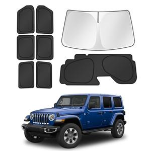 Canvcle Window Shades for 2018-2025 2026 Jeep Wrangler Accessories Windshield Sun Shade Side Rear Window Cover Sunshade Sun Visor Shield Privacy Protection for Camping Keep Vehicle Cool Black 8PCS