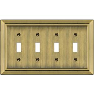 Metal Wall Plate for Electrical Outlets, Decorative Antique Brass Switch Plates Outlet Cover, Light Switch Cover Plate, 4-Gang Wall Plates (Quad Toggle, 1 Pack)