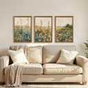 AVECCO 3 Pieces Framed Vintage Wildflower Canvas Wall Art, Nature Floral Artwork Wall Decor, Rural Botanical Art Prints for Bedroom Living Room Office Home Decoration Ready to Hang 20x30 Inch