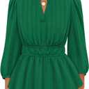 ZESICA Women's 2026 Fall Babydoll Peplum Tops V Neck Puff 3/4 Length Sleeve Shirts Dressy Casual Blouses (Green, S)