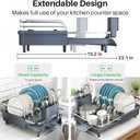 SNTD Dish Drying Rack, Expandable Dish Rack for Kitchen Counter, Stainless Steel Dish Drainer with Drainboard Set and Utensil Holder (Gray)