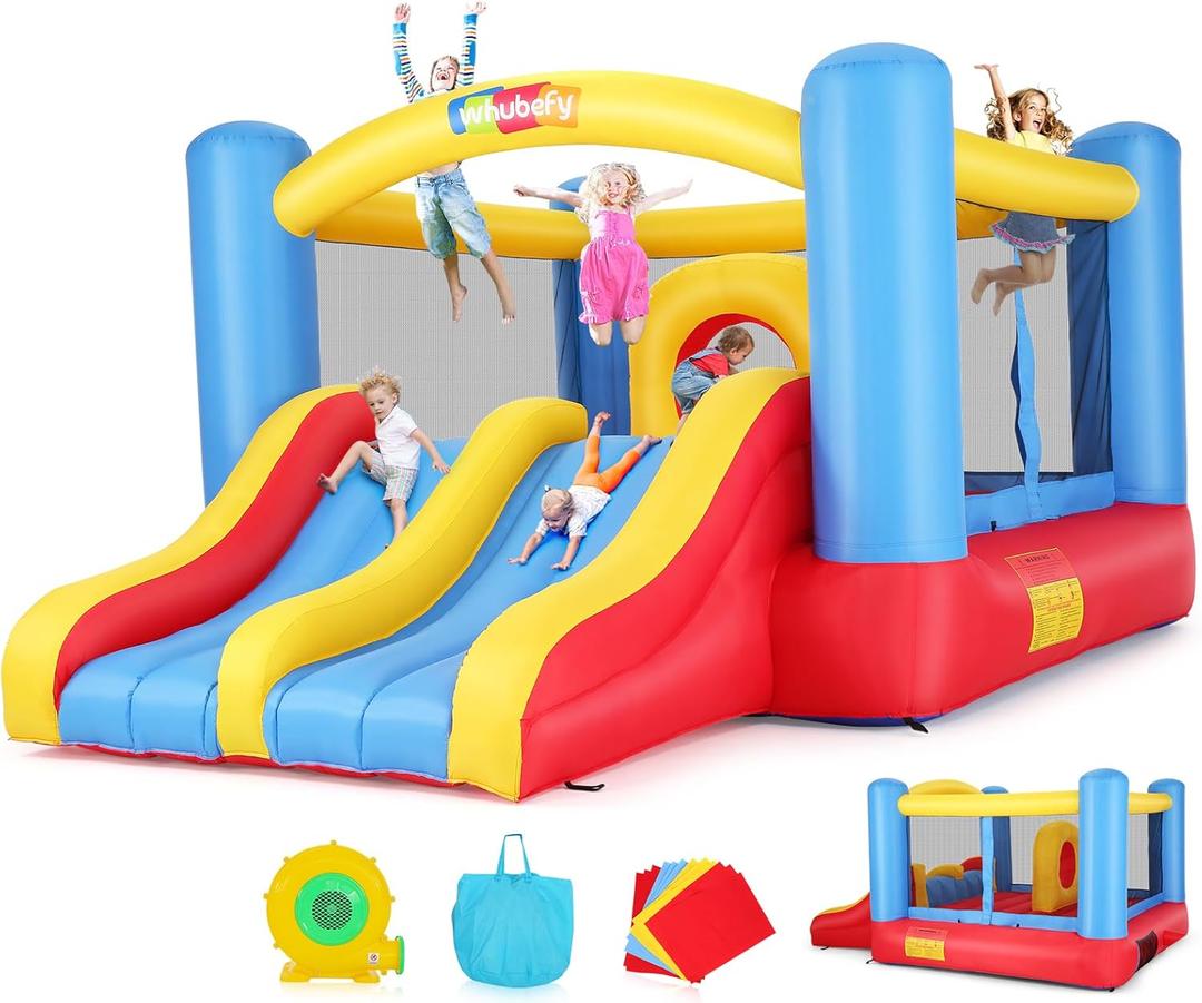 Whubefy Bounce House for Kids 3-10, 12.6FTx9FT Inflatable Bounce House with Double Slide Obstacle Bouncer, Indoor/Outdoor Bouncy House, Blow up Bouncy Castle Jump House with Blower for Family Backyard