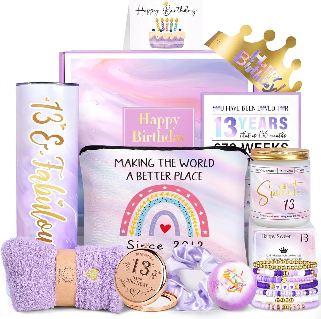 13th Birthday Gifts for Girls, Gifts for 13 Year Old Birthday Girl, 11PCS Unique 13th Birthday Gifts Ideas for Her, Daughter, 13 Fabulous Gifts, 13th Birthday Decorations for Girls, 13th Purple Gifts