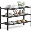 Shoe Rack, 3-Tier Bamboo Stackable Shelf Storage Organizer, Stand for Closet, Entryway, Hallway, Bathroom and Living Room（Black）