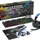 Game Punk 4-Piece PC Gaming Bundle with RGB Keyboard, LED Gaming Mouse, Mouse Pad & Light-Up Headset with Mic, Ergonomic Gamer Accessories for PC, PS4, PS5 & Xbox