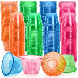 Coloch 200 Pack Plastic Bomber Cups, Disposable Jager Bomb Cups Assorted Colors Power Bomber Double Shot Glass for Mixed Drinks, Shots, Party