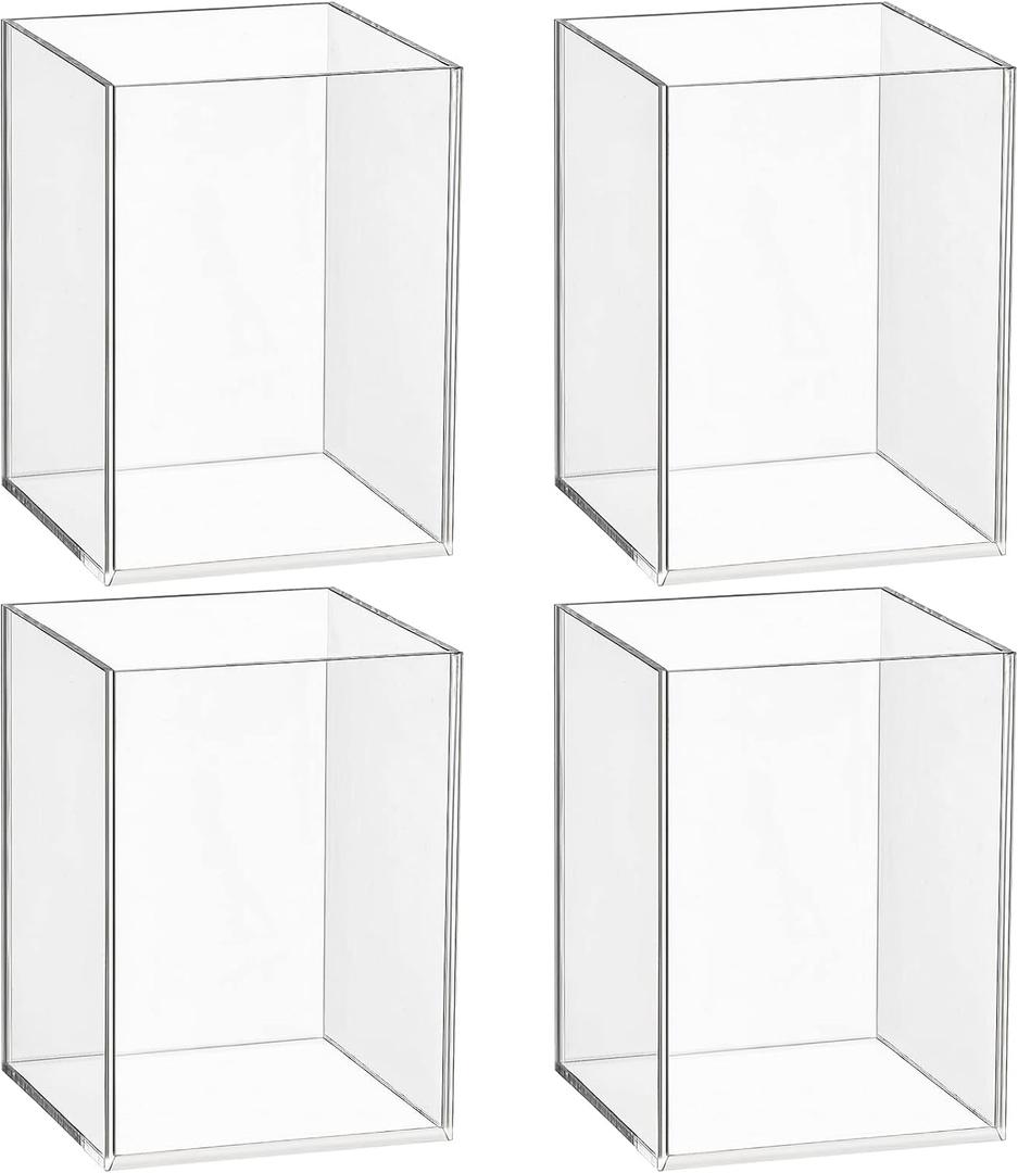 Mototo 4 Pieces Clear Acrylic Pen Holder Acrylic Pencil Cup Makeup Bush Holder Acrylic Desktop Stationery Organizer for Office, School, Home Desk Accessories - 4 Pack, Square