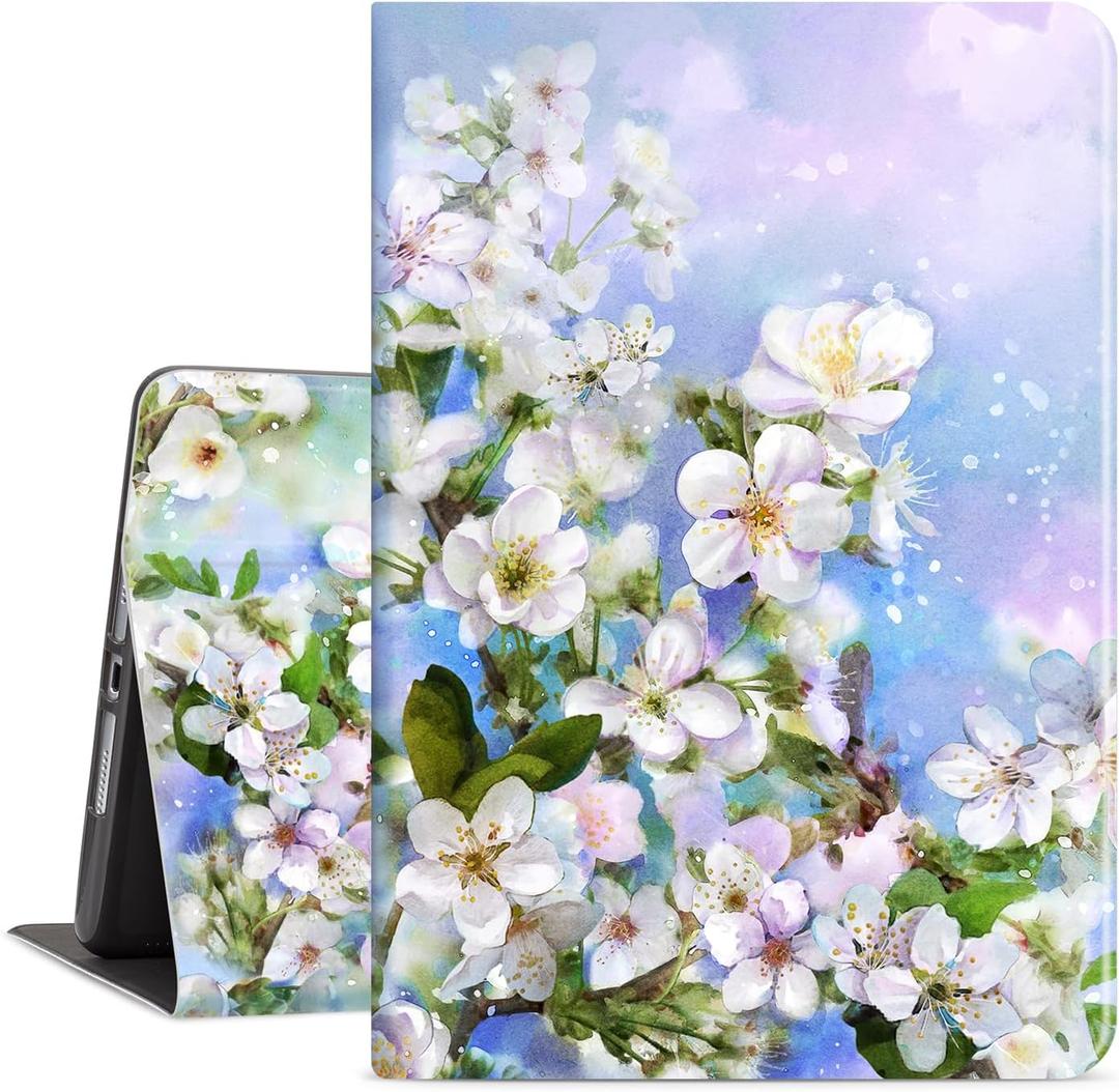 Case for iPad 9th Generation Case, White Flower for iPad Caser 9th Generation, for iPad 7th/8th Generation Cover, for iPad 10.2 Cover Auto Wake/Sleep Multi-Angle Viewing, Shockproof, Floral (Blue Peach Blossom)