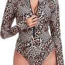 RELLECIGA Women's One Piece Swimsuits Long Sleeve Rash Guard UV Protection Surfing Swimsuit Bathing Suit (Large)