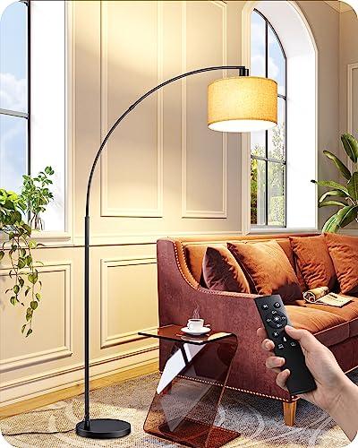EDISHINE 78.3″ Modern Arc Floor Lamp with Remote, Tall Black Standing Lamp with Stepless Dimmable Bulb & 5 Color Temperature, Curved Mid Century Floor Lamps for Living Room, Bedroom, Nursey