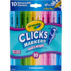 Crayola Clicks Retractable Markers Bold (10ct), Teacher Classroom School Supplies, Spring Crafts, No Dry Washable Markers for Kids