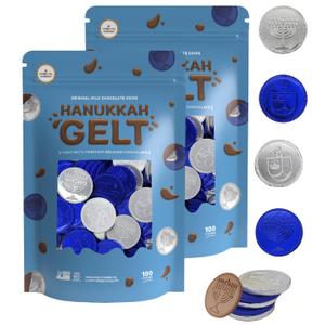 The Dreidel Company Milk Chocolate Coins, Hanukkah Gelt, Blue And Silver Coins, Made with Premium Belgian Chocolate, Nut and Gluten-Free, Non-GMO, Kosher Certified Dairy (200-Pack) (EXP 02/11/27)