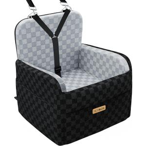 PETICON Waterproof Dog Car Seat for Small Medium Dogs, 6in Memory Foam Pet Booster Seat for Dogs up to 26 lbs with Pockets, Detachable Washable Pet Carseat with Y-Shape Safety Belt