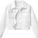 BEAUDRM Girl's Denim Jacket Button Down Long Sleeve Jean Outerwear Coat Streetwear White 11Y