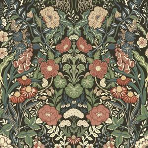 Vintage Wallpaper Peel and Stick Floral Wall Paper Removable Waterproof Green/Yellow/Black Contact Paper for Bedroom, Bathroom, Home Wall 17.3" x 393.7"