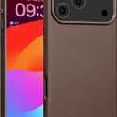 for iPhone 17 Pro Max Leather Case Compatible with Magsafe, Top Grain Leather, Professional Slim Fit Shockproof, Metal Buttons & Camera Bump Frame Phone Protective Magnetic Cover Coffee Brown