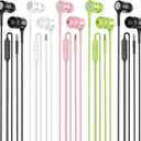 Earbuds Earphones with Microphone, 5 Pack Wired Heavy Bass Headphones, Earphone with Noise Isolating, Fits 3.5mm Interface for iPad, Desktop (Green+Black+White+Black+Pink)