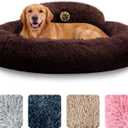 PetJett Dog Beds Large Sized Dog - 36'' Calming Round Bed, Anti-Slip & Washable Super Soft Donut Bed, Fluffy Faux Fur Anti-Anxiety Premium Comfort Pet Bed, Fits Dogs up to 80 lbs - Brown