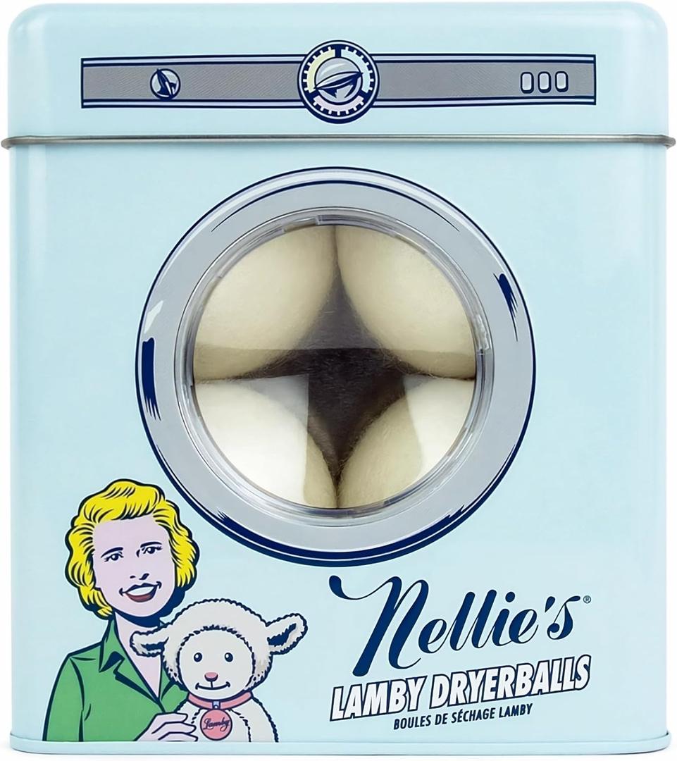 Nellie's Lamby Dryerballs, 4-Pack - Reusable Fabric Softener for 500+ Loads - 100% Pure New Zealand Wool, Hypoallergenic, Silent in Your Dryer, Reduces Cloth Wrinkles, and Saves on Drying Time