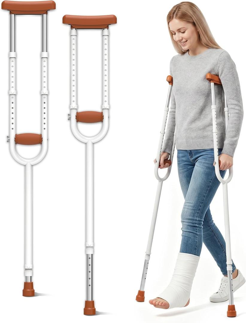 Loyoda Heavy Duty Aluminum Crutches with Ergonomic TPR Hand Grips, 2 Pack