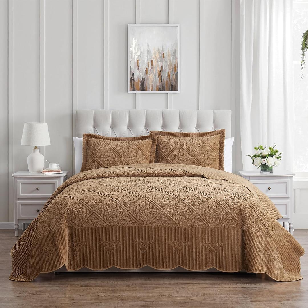 VCNY Home - Full Quilt Set, 3-Piece Plush Bedding with Matching Shams, Elegant Room Decor (Westland Caramel, Full)
