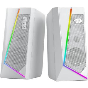 Redragon GS520 RGB Desktop Speakers, 2.0 Channel PC Computer Stereo Speaker with 6 Colorful LED Modes, Enhanced Sound and Easy-Access Volume Control, USB Powered w/ 3.5mm Cable, White