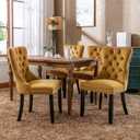 LKTART Dining Chairs Set of 6 Velvet Upholstered Tufted Back with Nailhead Trim and Back Ring Pull Solid Wood Legs for Kitchen Bedroom Dining Room Gold