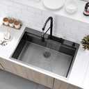 BoomHoze 33 Inch Black Drop In Waterfall Kitchen Sink Workstation