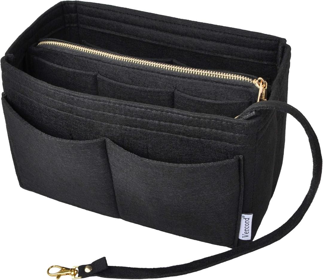 Vercord Felt Organizer Insert For Purse Handbag Tote Bag In Bag Inside Shaper Divider Neo Black Xlarge