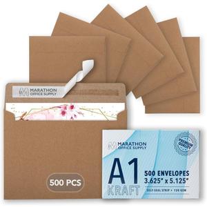 MOS A1 Kraft Envelopes 3.6 x 5.1 Inch 500 Pack  Brown Self-Seal Heavyweight Invitation Envelopes for RSVP, Thank You Cards, Gift Cards, Weddings, Business Mailings