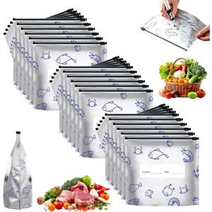 30Pcs Reusable Aluminum Foil Sealable Storage Bags, 2026 New Resealable Vacuum Zipper Pouches for Food, Stand Up Foil Sealable Bags with Label and Zip Lock for Vegetable (Medium)