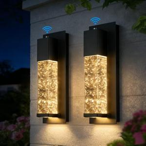 LED Dusk to Dawn Outdoor Light Fixture,2 Pack Modern Exterior Wall Sconce Porch Lights, Outside Wall Mount Lighting with Crystal Bubble Glass 13W 3000K for Front Door Patio