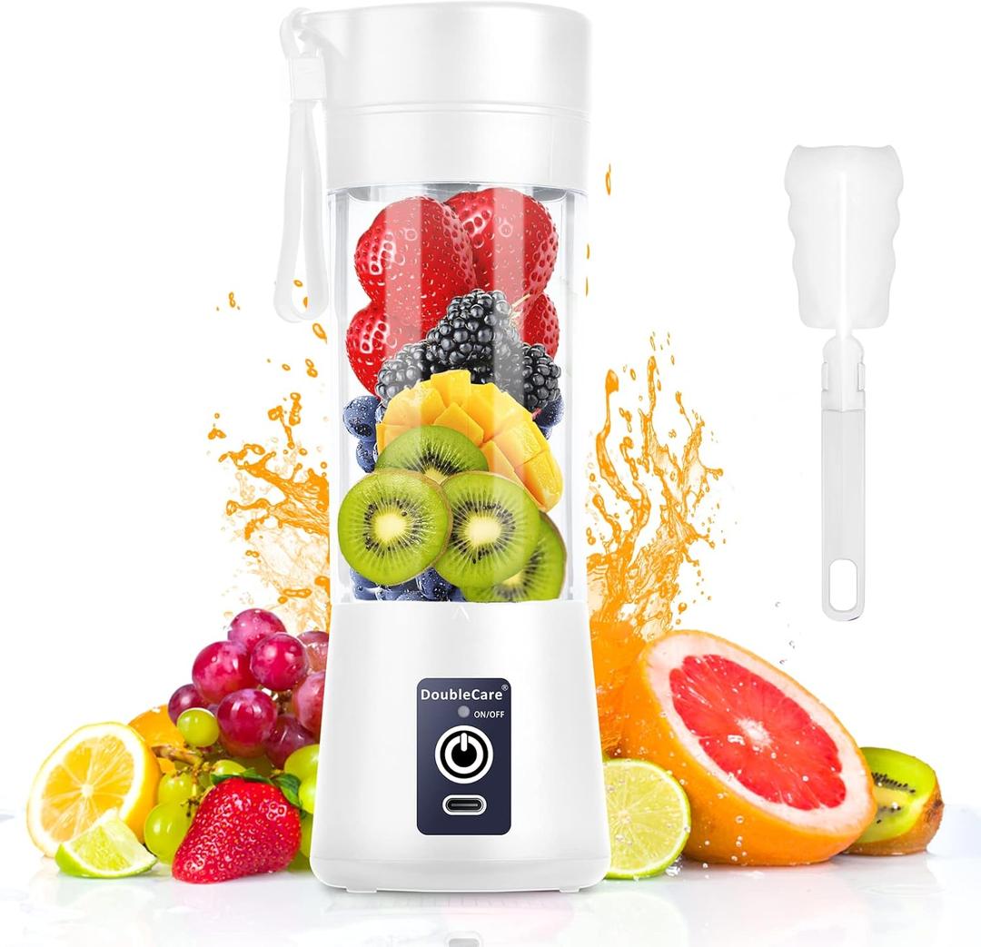 Portable Blender Cup,Electric USB Juicer Blender,Mini Blender Portable Blender For Shakes and Smoothies, Juice,380ml, Six Blades Great for Mixing, White