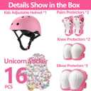 Kids Bike Helmet Set,CPSC Certified with Knee Elbow Wrist Pads Guards,Toddler Adjustable Black Helmet for Ages 2-3-5-8 Girls Child,Sports Protective Gear Set for Bicycle Skate Scooter