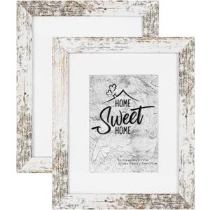 Califortree Rustic White 8x10 Picture Frame - Display Photos 5x7 with Mat or 8x10 Without Mat - HD Glass Inside, Horizontal and Vertical Display for Wall and Tabletop - Set of 2