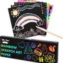 Mr. Pen - Rainbow Scratch Art for Kids, 125 pcs, Wooden Stylus, Black Scratch Paper