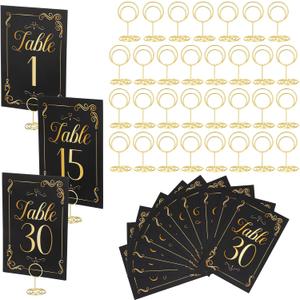 31 Sets Table Number Cards with Holders, Gold Black Table Numbers 1-30 and Head Table Holder 2 Inch Wedding Table Numbers Stand Place Card for Restaurants Party Centerpieces