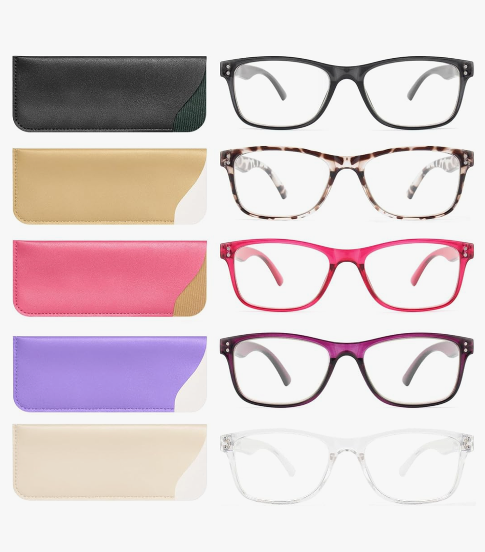 Reading Glasses Blue Light Blocking, Computer Glasses for Women Men, Fashion Square Eyeglasses 5 Pairs, +3.75