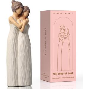 LCCCK Mother Daughter Figurines Give Mom Gifts, Mother Daughter Hugging Figurines Bride Gifts, Meaningful Sentimental Gift for Mom, Mother's Day Grandma Birthday Gift Sculpted Hand-Painted Statue (10.2in, Cream)
