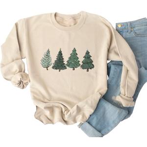 Yimoya Leopard Merry Christmas Tree Sweatshirt Womens Plaid Holiday Merry Blouse Xmas Tops (B-Cream, S)
