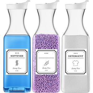 Laundry Detergent Dispenser,54oz Fabric Softener Dispenser,Plastic Liquid Laundry Detergent Container,Laundry Detergent Organizer for Laundry Room Organization with 4 Labels,3 Pack