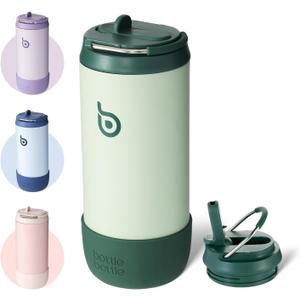 BOTTLE BOTTLE Water Bottles 12 oz Insulated Water Bottles with Leak Proof Lid Silicone Boot Stainless Steel Straw Cup for School Sports Travel Best Gifts Boys Girls green