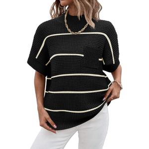 Women 2026 Sweater Vest Mock Neck Batwing Short Sleeve Oversized Ribbed Knit Tops Fall Pullover Sweater S-XXL (Black, S)