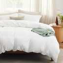 Bedsure Duvet Cover Queen Size with Fitted Sheet - 4 Pieces Prewashed Cotton-Like Extra Soft Bedding Set, Includes 1 Duvet Cover 90x90 Inches with Zipper Closure, 2 Pillow Shams, 1 Fitted Sheet, White (00 - White (No Comforter))