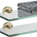 JQK Bathroom Glass Shelf, Tempered Glass Shower Storage 20 by 5 inches, 304 Stainless Steel Champagne Bronze Wall Mount, 2 Pack, TGS101L20-CB-P2