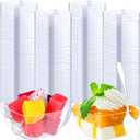 Suclain 200 Pack Dessert Cups with Spoons, 2 Oz Square Clear Plastic Disposable Appetizer Parfait Cups for Tasting Party Appetizers Fruit Parfait Trifle Mousse Pudding(Square Dish)